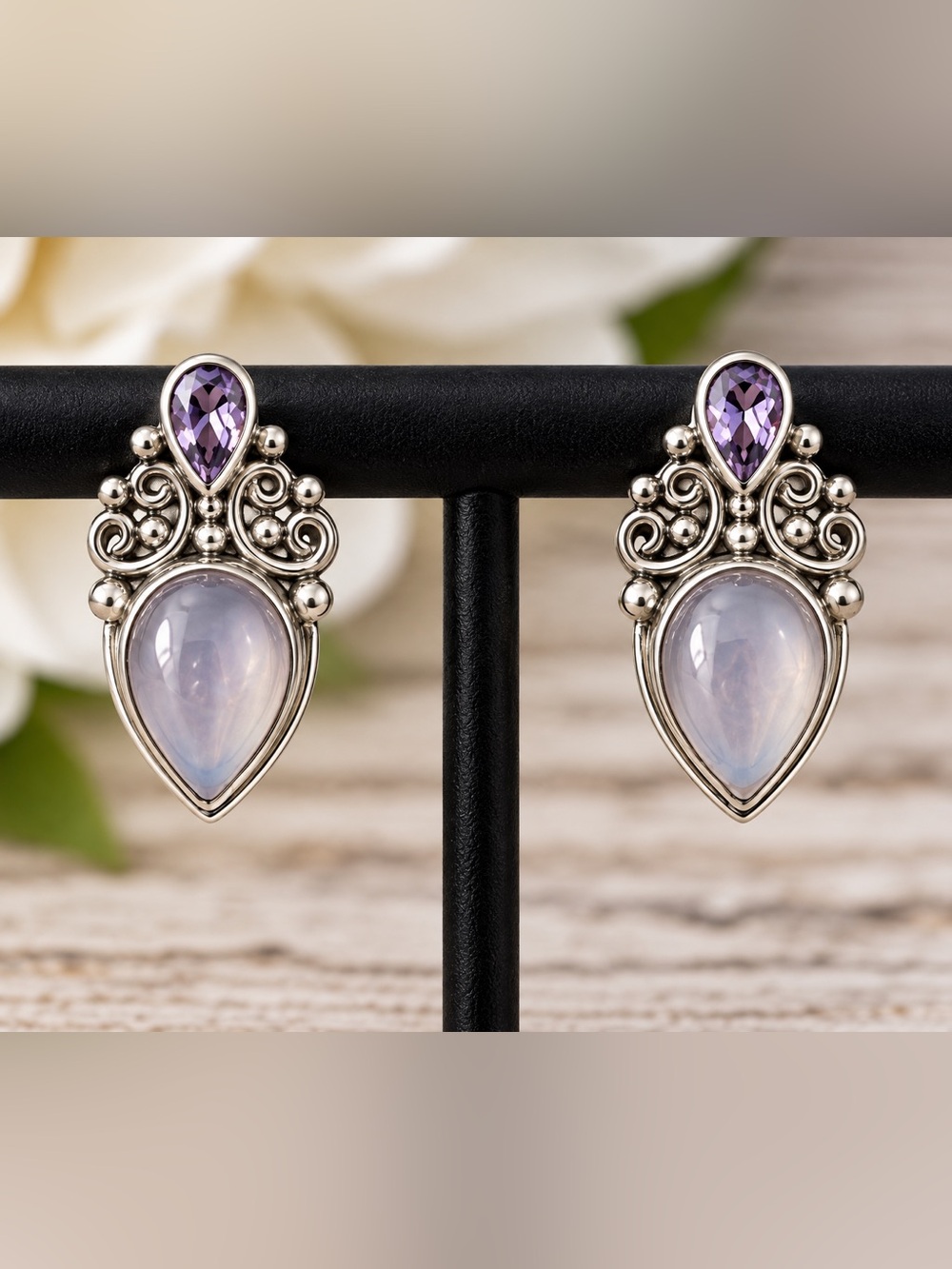 Sajen Sterling Silver Lavender Moonstone Drop Earrings